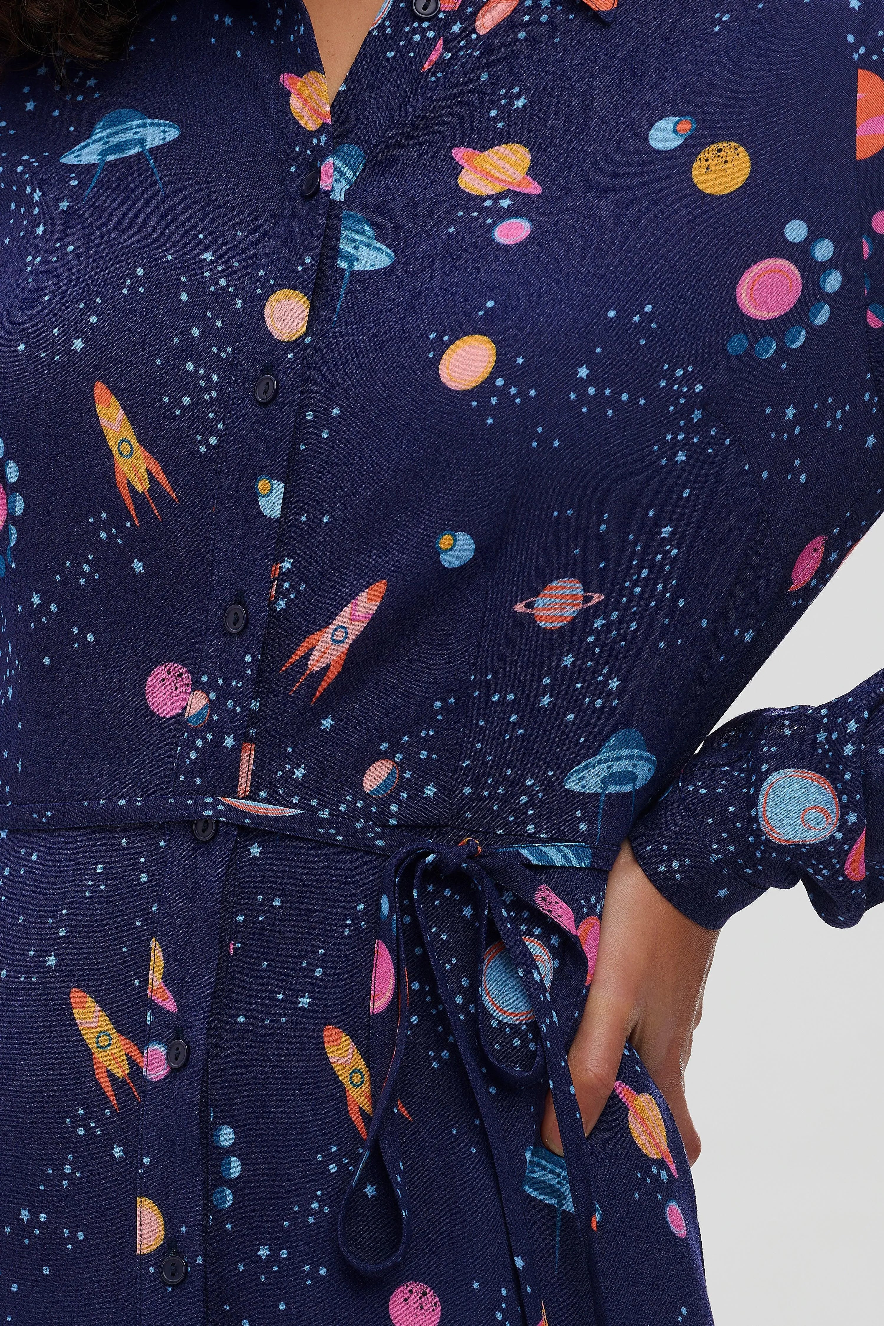 Vestido Camisero Elspeth - Azul marino, Ufo Space - ECRU