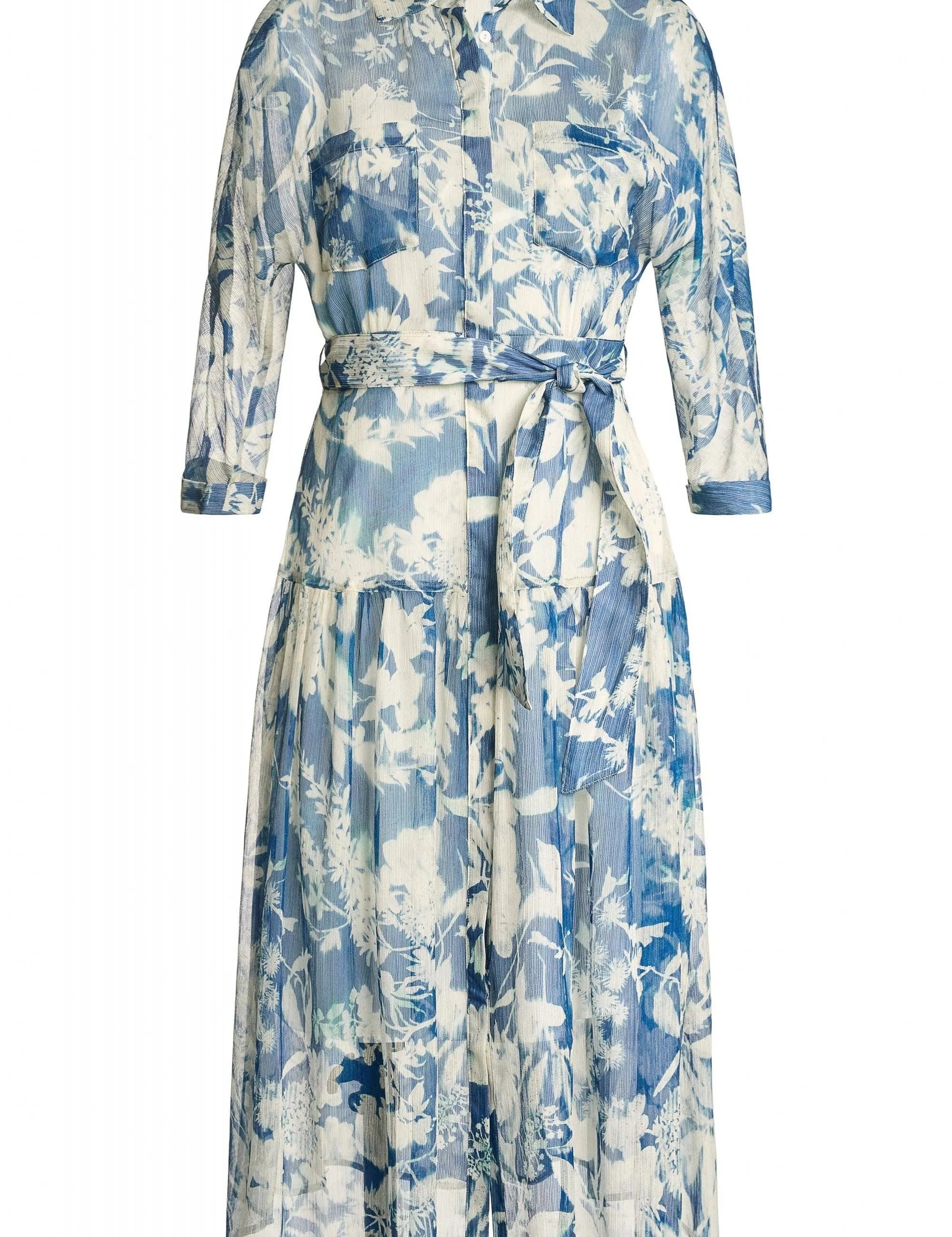 VESTIDO CAMISERO EVASÉ CON ESTAMPADO - ECRU