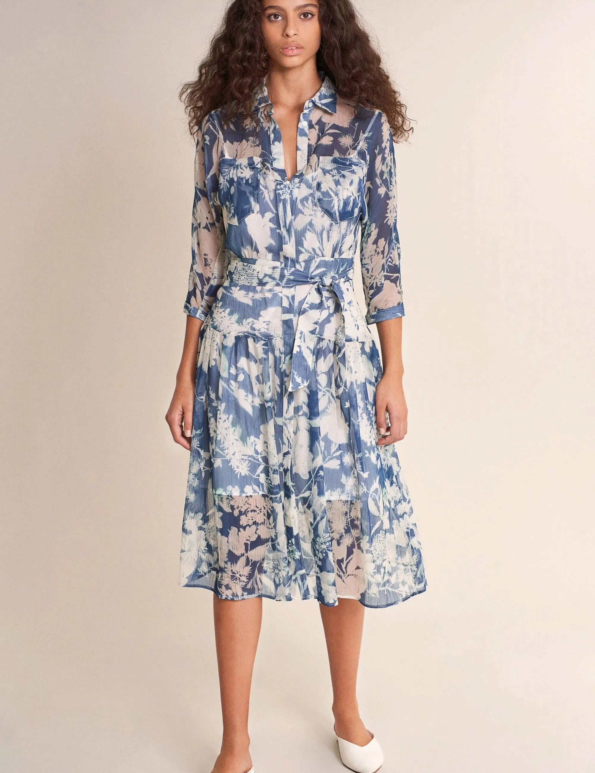 VESTIDO CAMISERO EVASÉ CON ESTAMPADO - ECRU