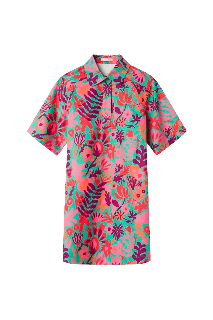 Vestido camisero flores tropical - ECRU