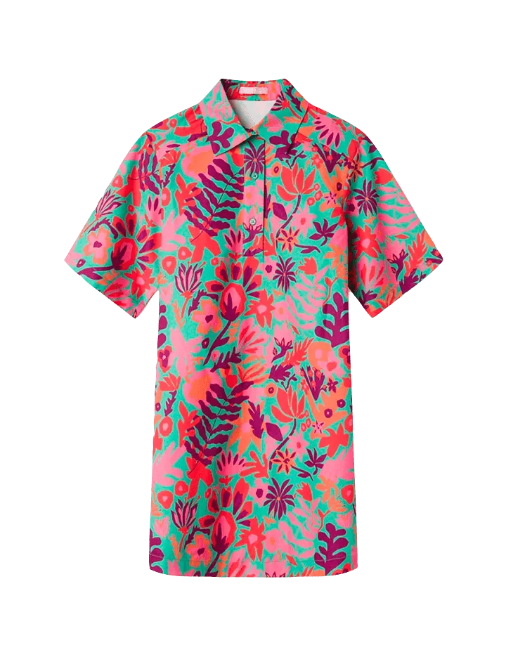 Vestido camisero flores tropical - ECRU