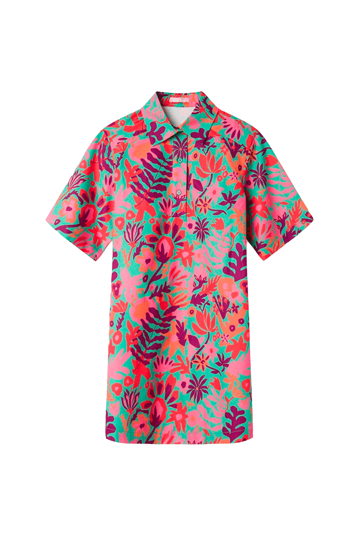 Vestido camisero flores tropical - ECRU
