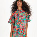 Vestido camisero flores tropical - ECRU