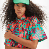 Vestido camisero flores tropical - ECRU