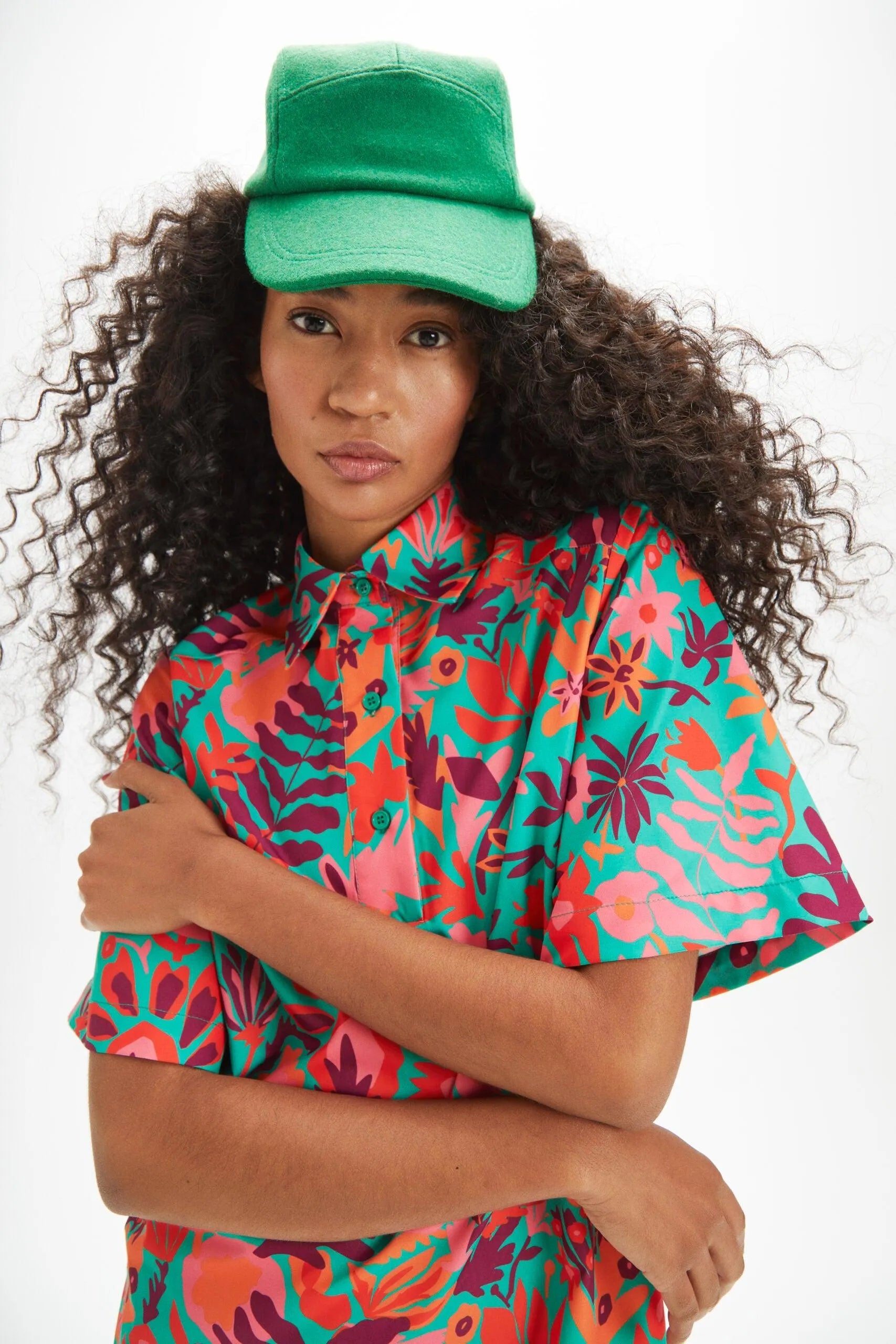 Vestido camisero flores tropical - ECRU