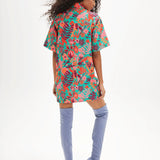 Vestido camisero flores tropical - ECRU