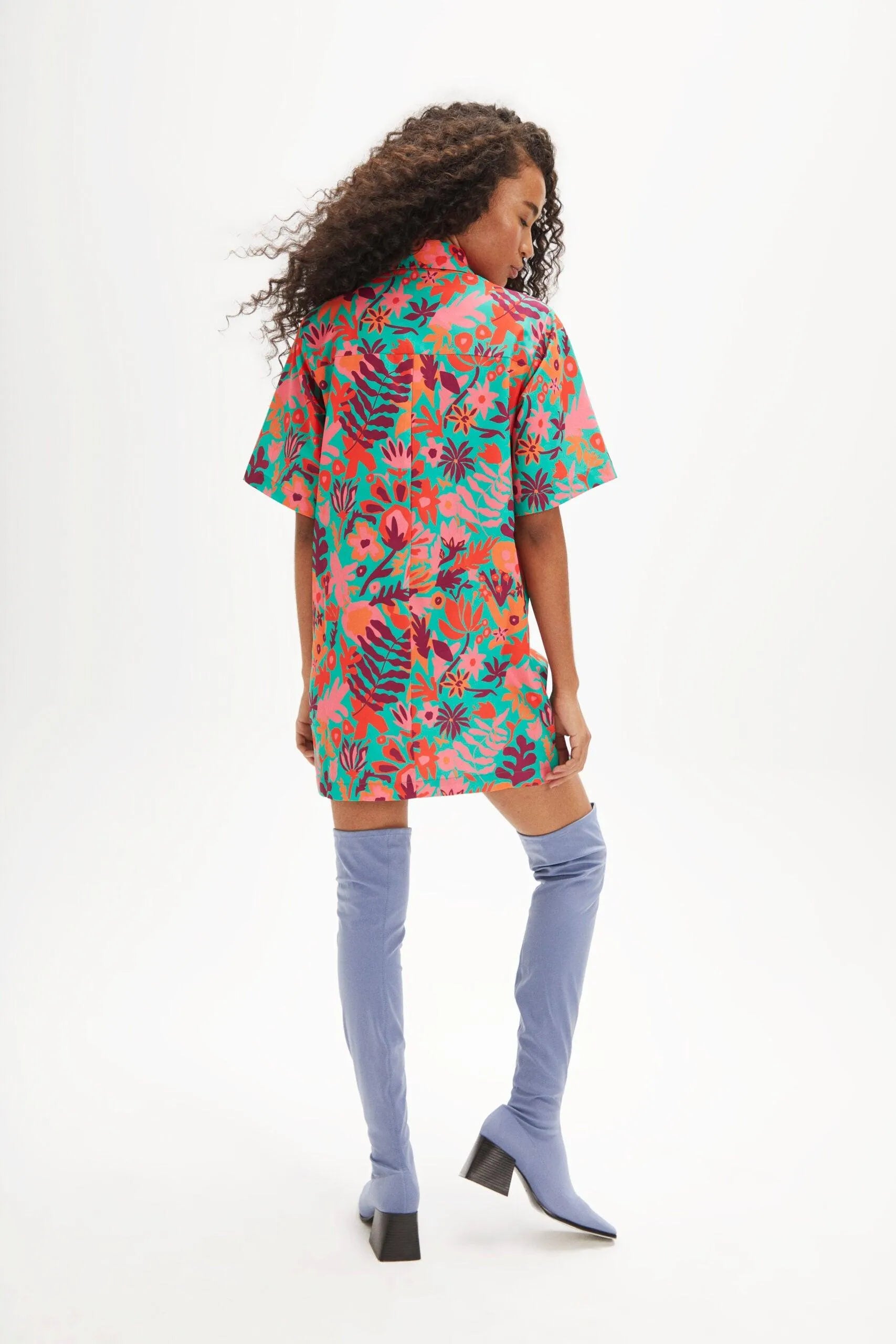 Vestido camisero flores tropical - ECRU