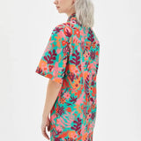 Vestido camisero flores tropical - ECRU