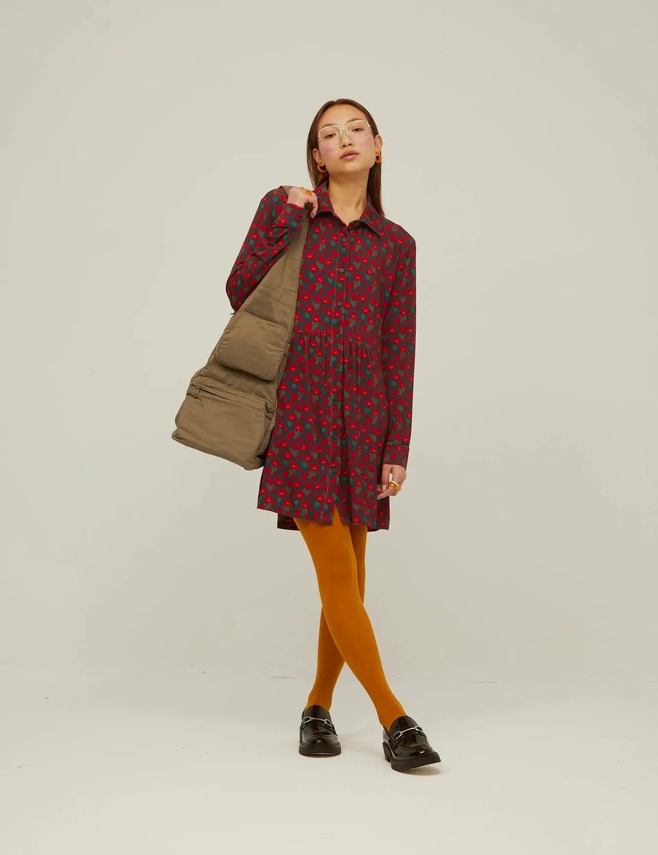 Vestido Camisero Flowers - ECRU