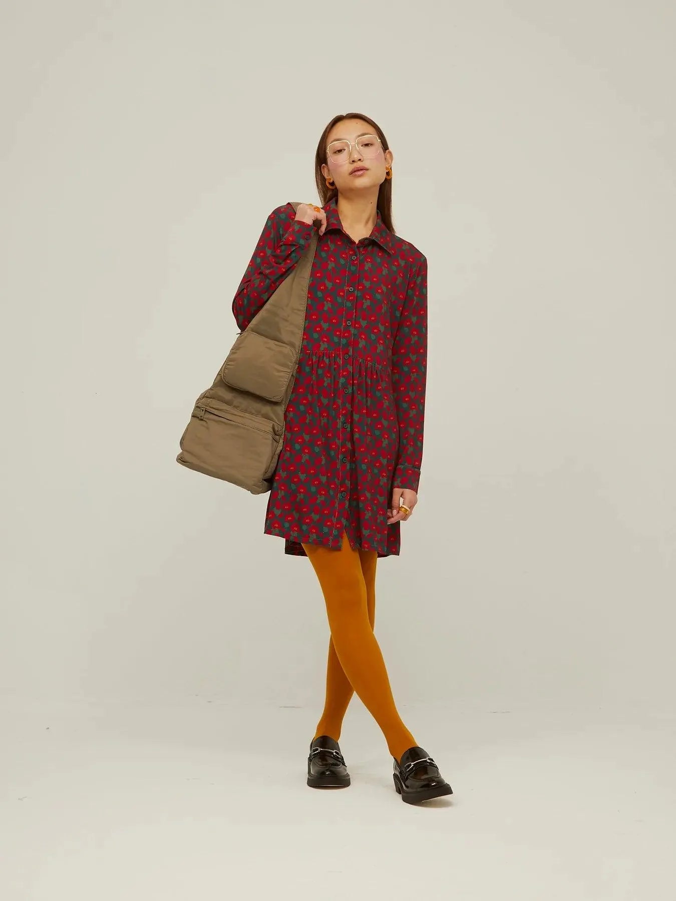 Vestido Camisero Flowers - ECRU