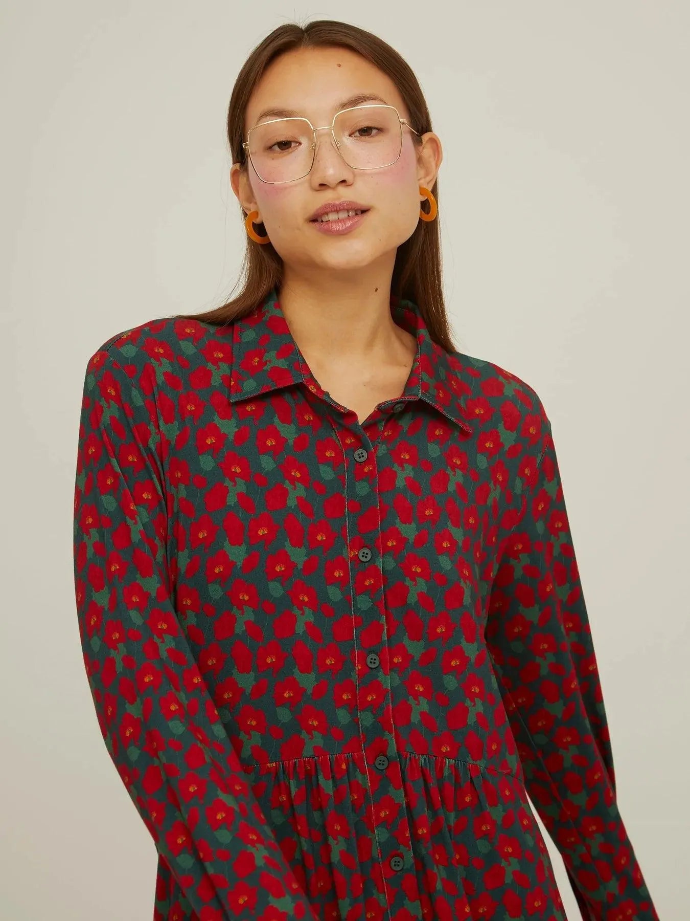 Vestido Camisero Flowers - ECRU