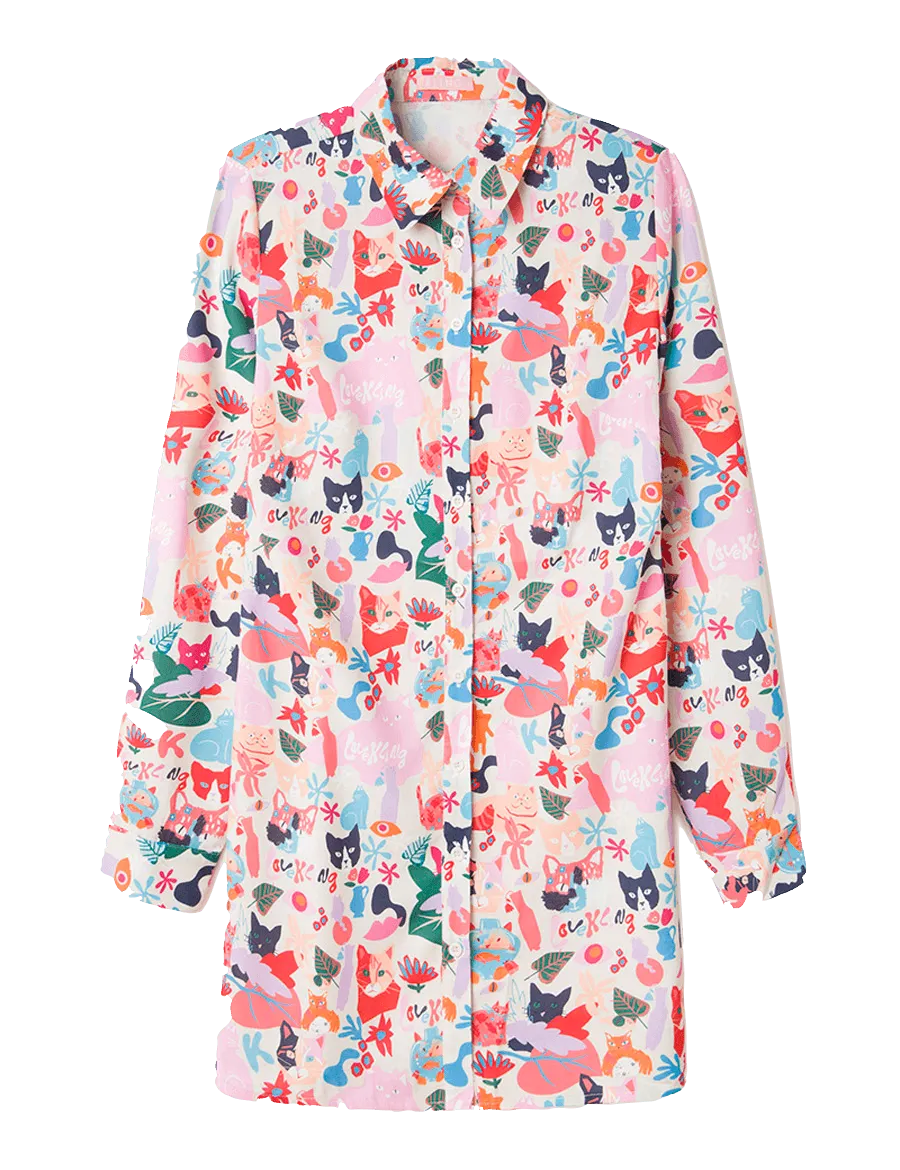 Vestido Camisero Gatos - ECRU