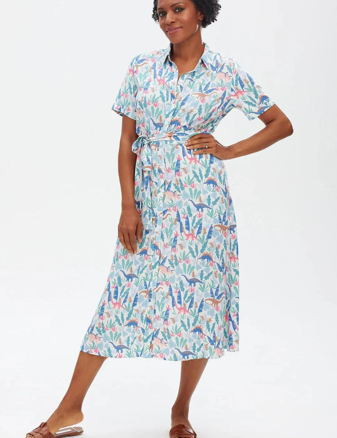 Vestido Camisero Lauretta Cream multi Lost Dinosaurs - ECRU