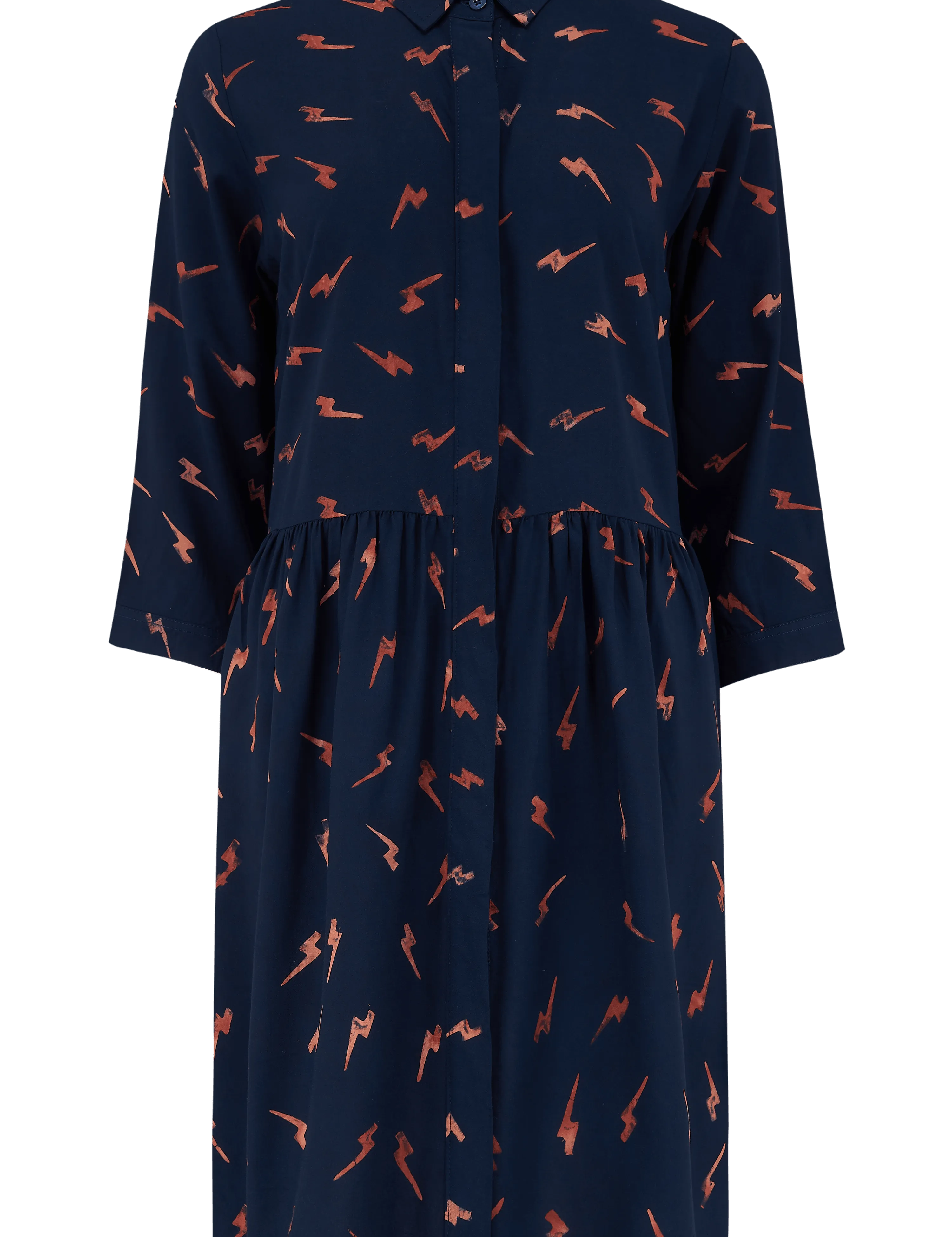 Vestido Camisero Nicky Smock Azul marino, Rust Lightning Batik - ECRU