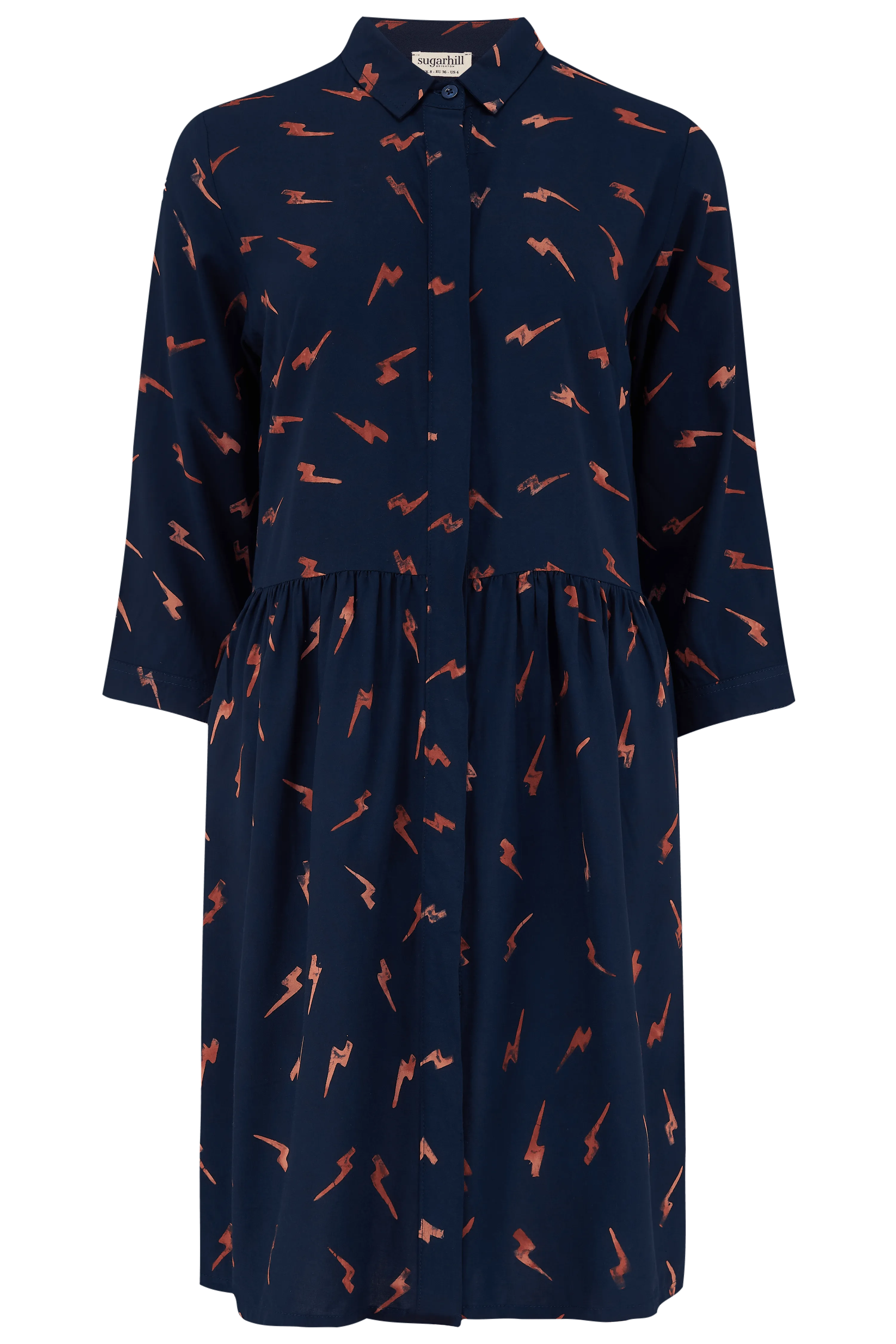 Vestido Camisero Nicky Smock Azul marino, Rust Lightning Batik - ECRU