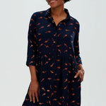 Vestido Camisero Nicky Smock Azul marino, Rust Lightning Batik - ECRU