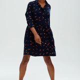Vestido Camisero Nicky Smock Azul marino, Rust Lightning Batik - ECRU