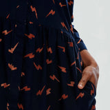 Vestido Camisero Nicky Smock Azul marino, Rust Lightning Batik - ECRU