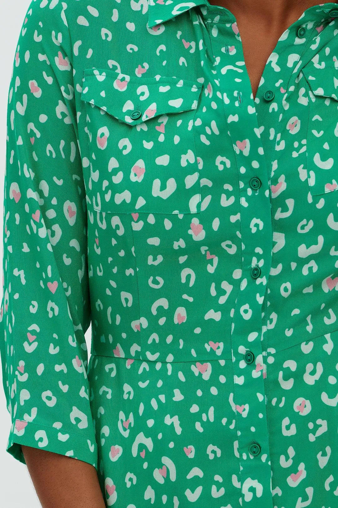 Vestido Camisero Paola Green, Leopard Love Hearts - ECRU