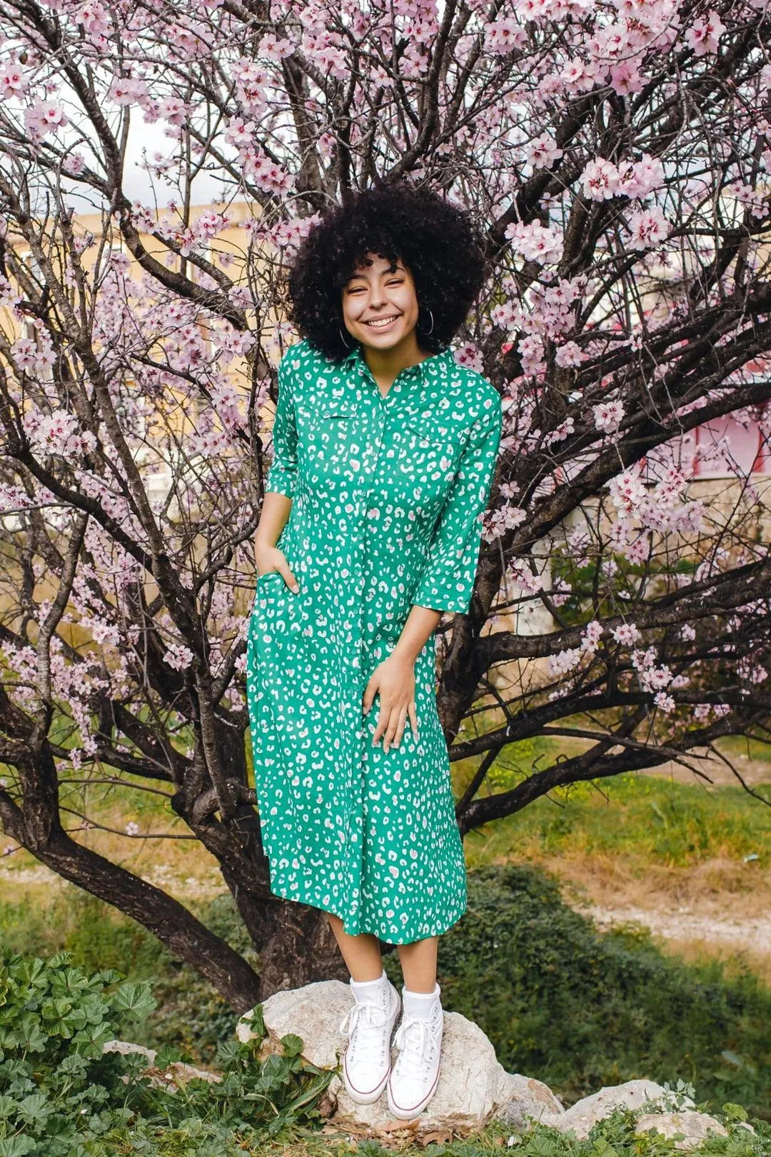 Vestido Camisero Paola Green, Leopard Love Hearts - ECRU