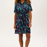 Vestido Camisero Sugarhill Dessie Navy Underwater Scene - ECRU