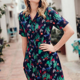 Vestido Camisero Sugarhill Dessie Navy Underwater Scene - ECRU