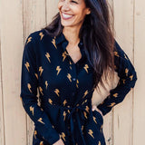 Vestido Camisero Zadie Negro, Rayo Polka - ECRU