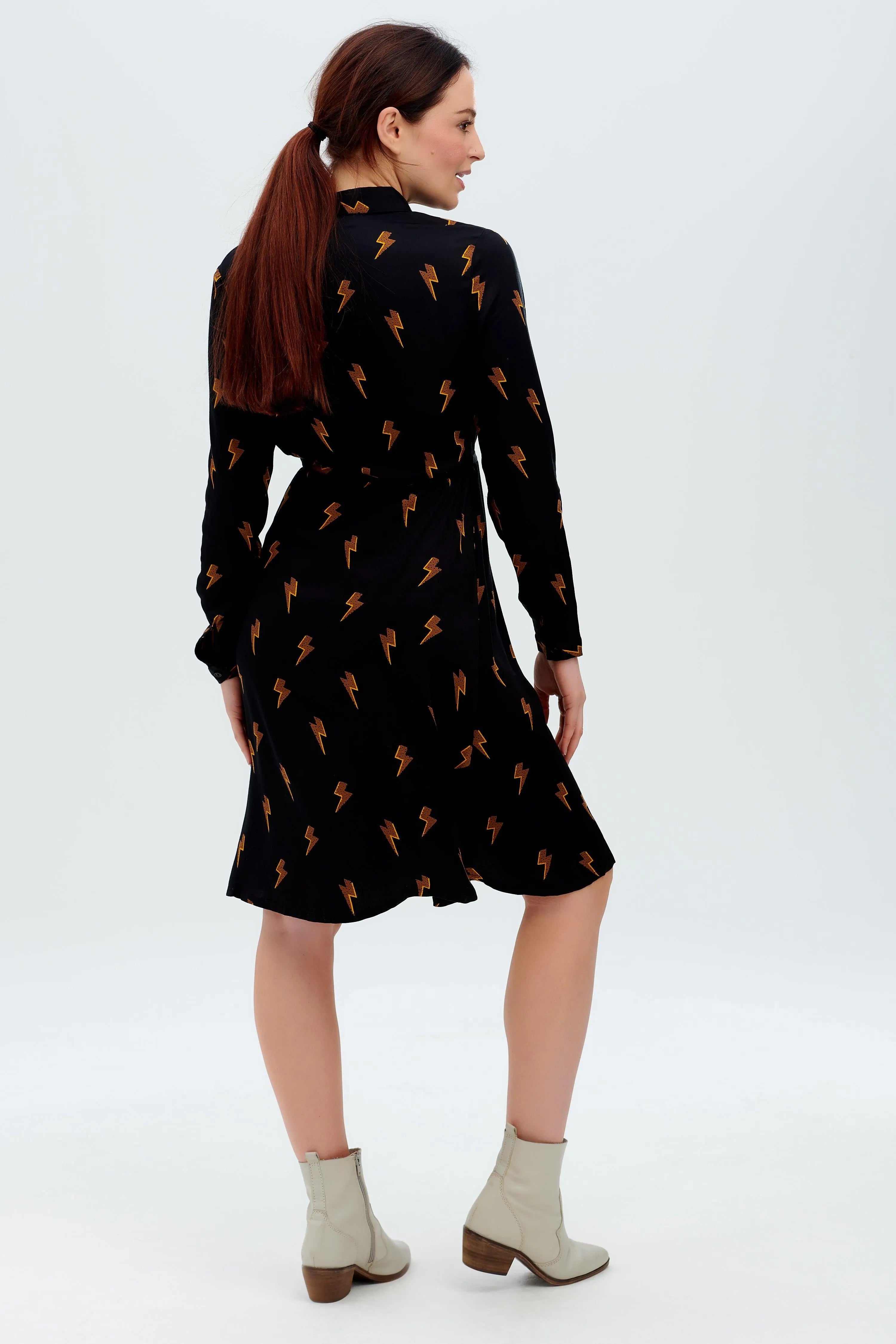 Vestido Camisero Zadie Negro, Rayo Polka - ECRU