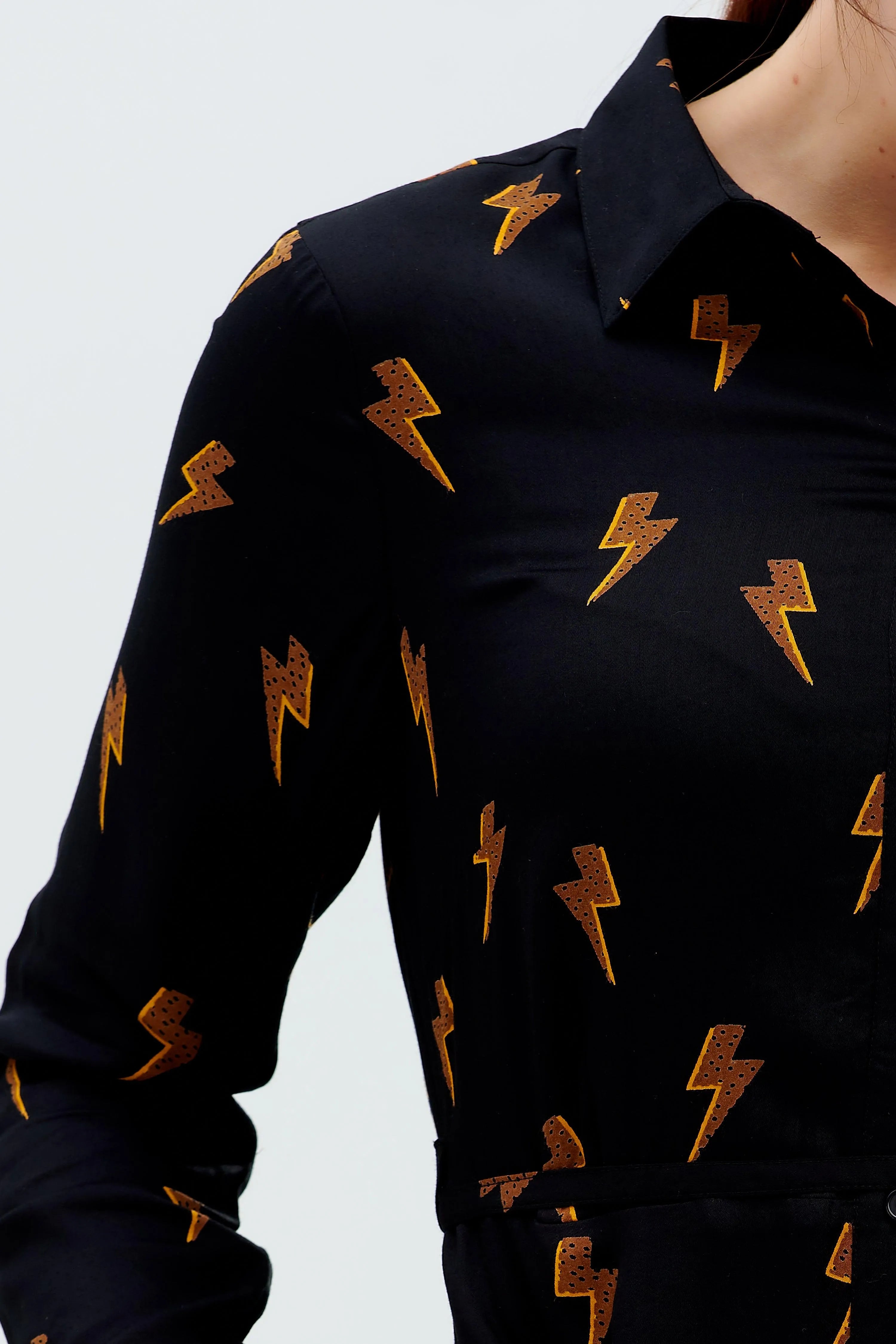 Vestido Camisero Zadie Negro, Rayo Polka - ECRU