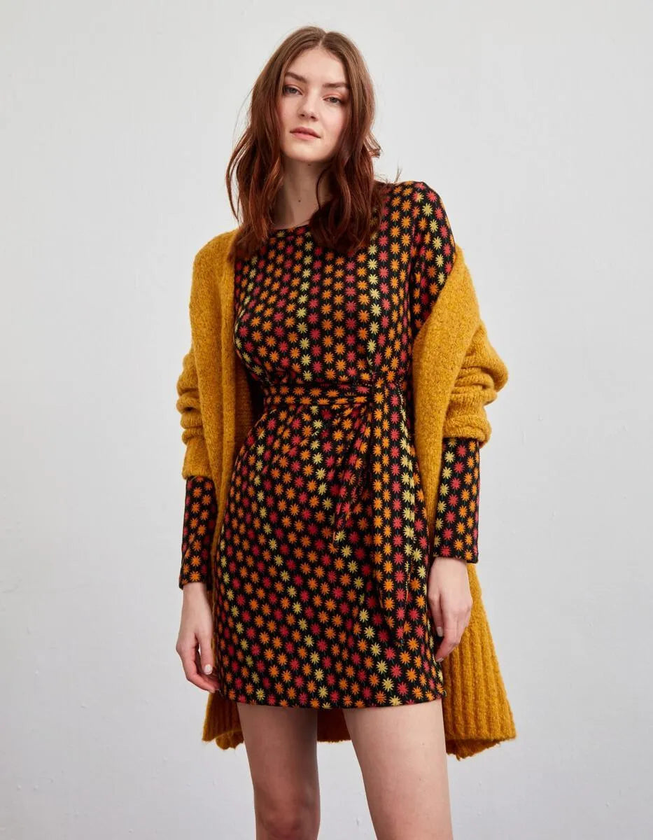 Vestido Cinturón Flores Coral - ECRU