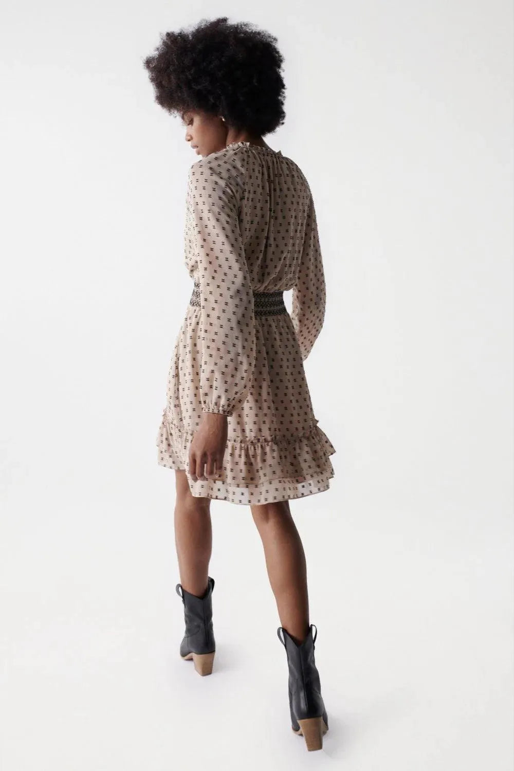 Vestido con elástico en la cintura - ECRU