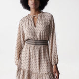 Vestido con elástico en la cintura - ECRU