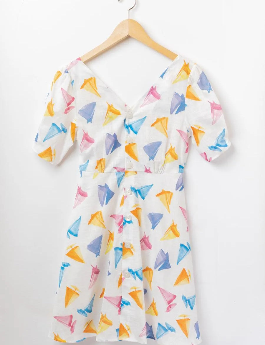 Vestido corto barcos - ECRU