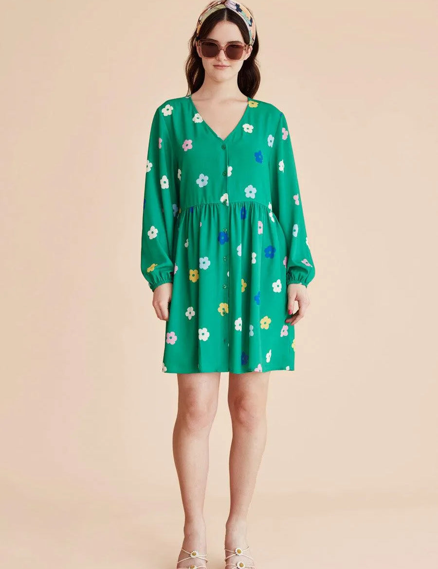 Vestido corto botones - ECRU