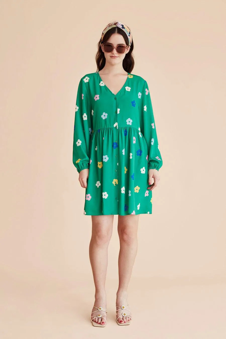 Vestido corto botones - ECRU