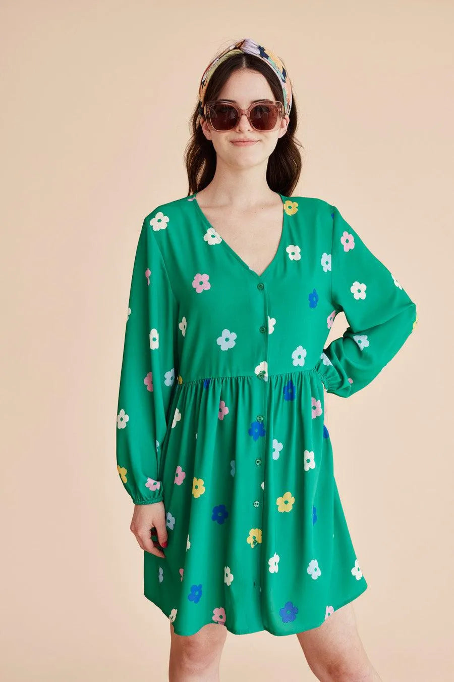 Vestido corto botones - ECRU