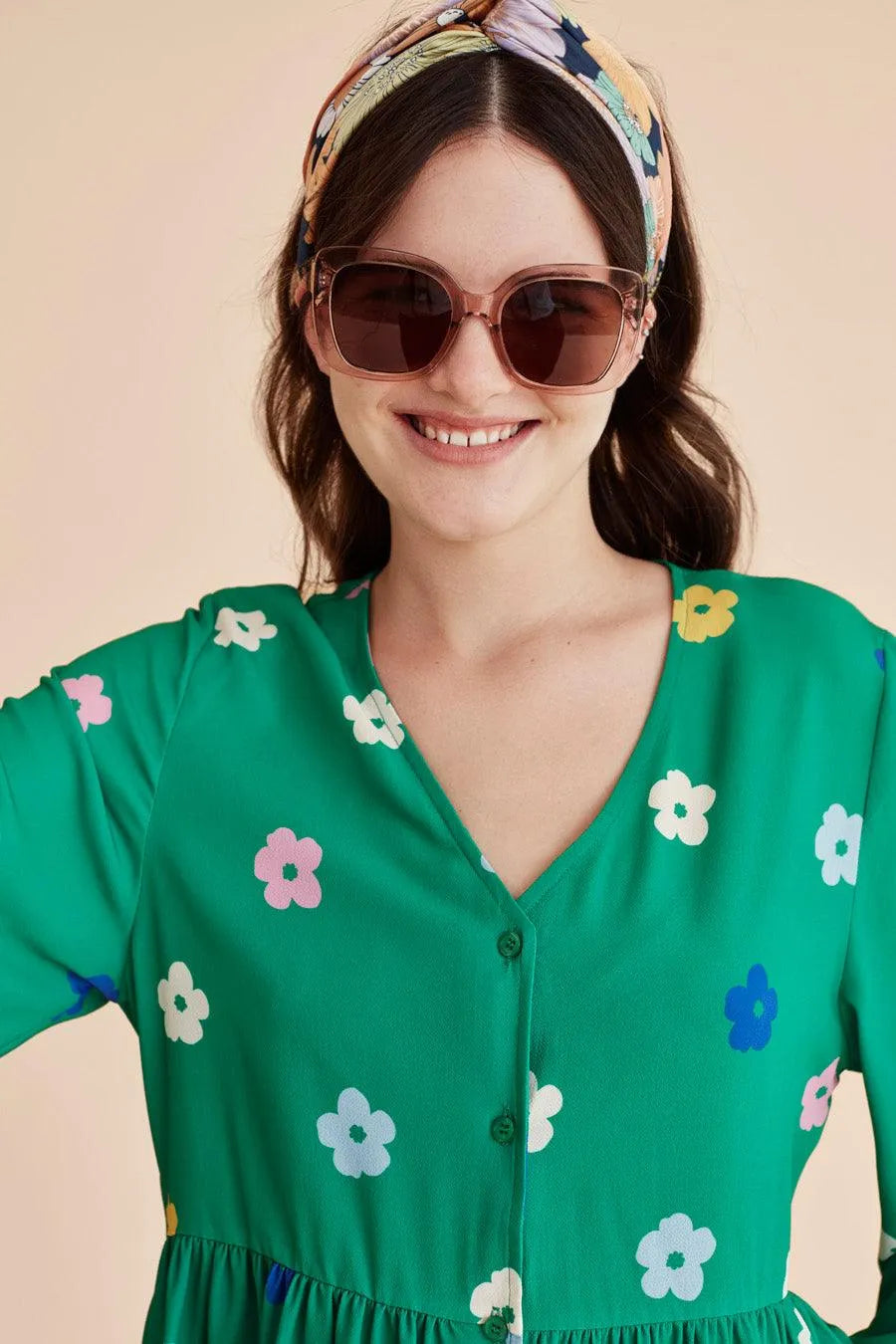 Vestido corto botones - ECRU