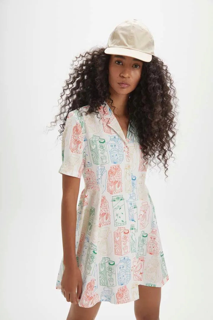 Vestido corto camisero juices - ECRU