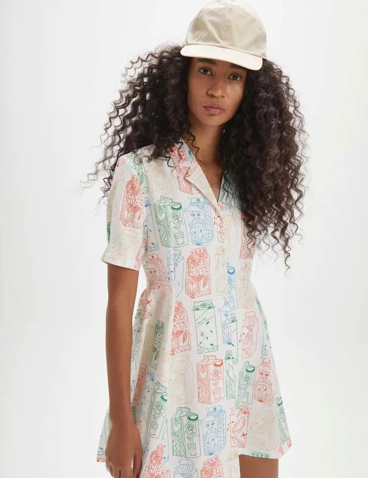 Vestido corto camisero juices - ECRU