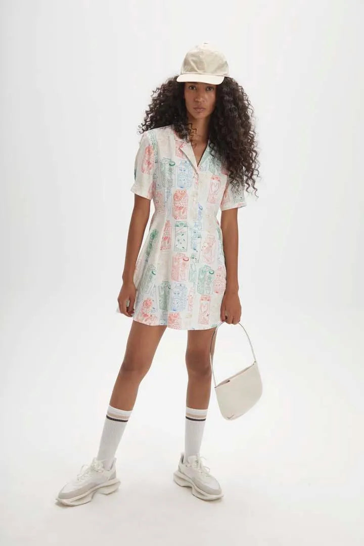 Vestido corto camisero juices - ECRU
