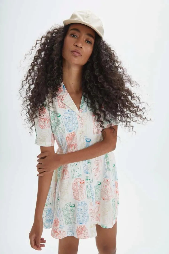 Vestido corto camisero juices - ECRU