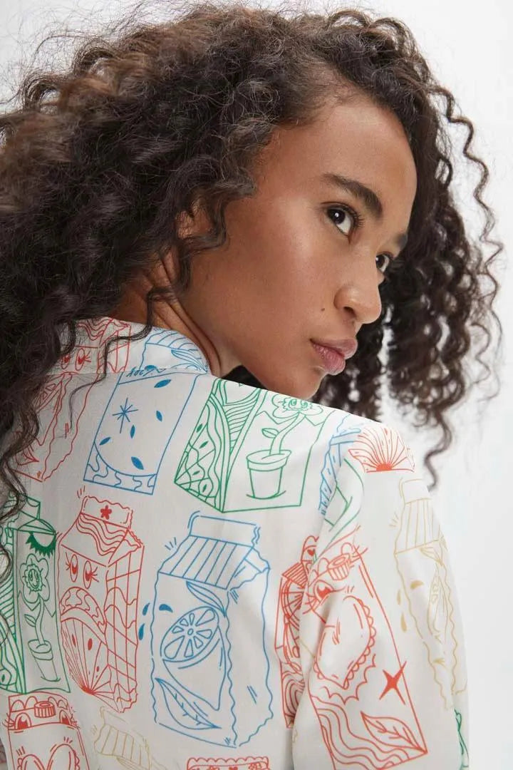 Vestido corto camisero juices - ECRU