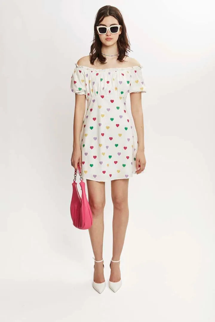Vestido corto corazones - ECRU