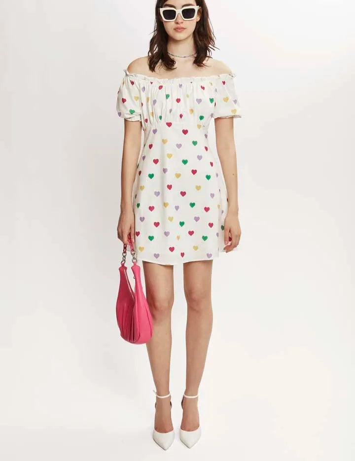 Vestido corto corazones - ECRU