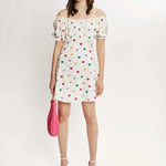 Vestido corto corazones - ECRU