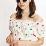 Vestido corto corazones - ECRU