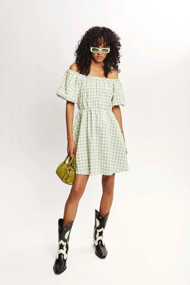 Vestido corto cuadros vichy - ECRU