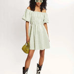 Vestido corto cuadros vichy - ECRU