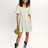 Vestido corto cuadros vichy - ECRU