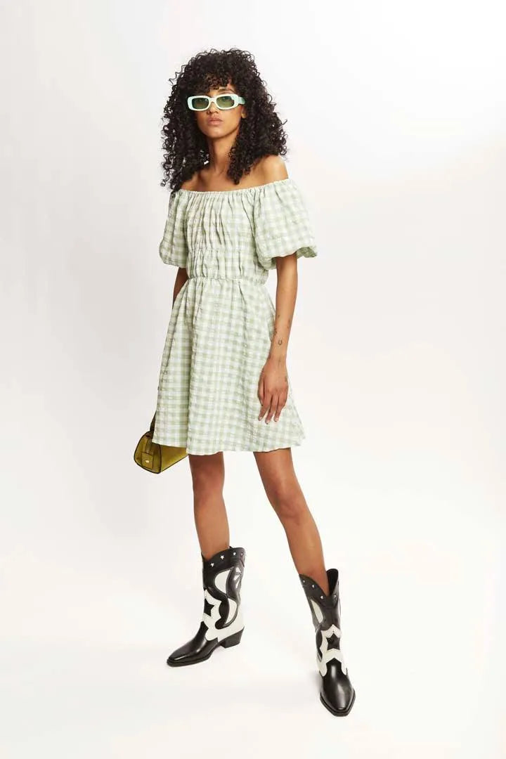 Vestido corto cuadros vichy - ECRU